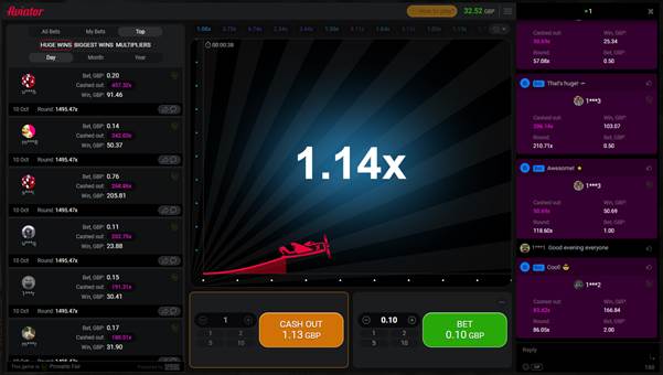 Игровой интерфейс Aviator с коэффициентом x8.5